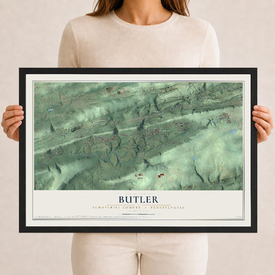 Map of Butler, Schuylkill County, Pennsylvania, 12 x 18 inch print in a black wood frame