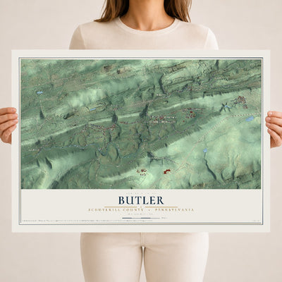 Map of Butler, Schuylkill County, Pennsylvania, 18 x 24 inch unframed archival matte print