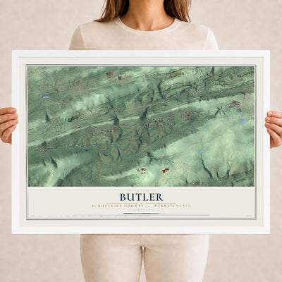 Map of Butler, Schuylkill County, Pennsylvania, 18 x 24 inch print in a white wood frame