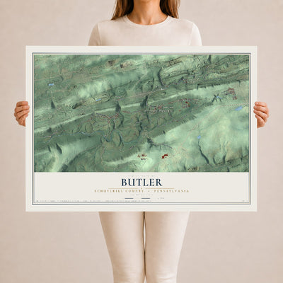 Map of Butler, Schuylkill County, Pennsylvania, 24 x 36 inch unframed archival matte print