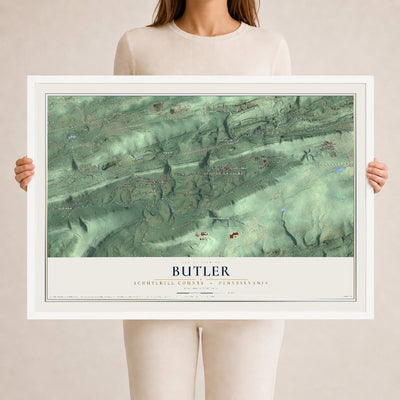 Map of Butler, Schuylkill County, Pennsylvania, 24 x 36 inch print in a white wood frame