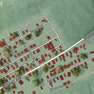 Close-up of the map of Cadogan, Pennsylvania print showing street and building detail