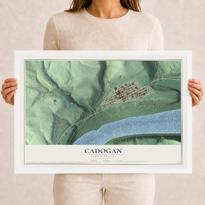 Map of Cadogan, Pennsylvania, 12 x 18 inch print in a white wood frame