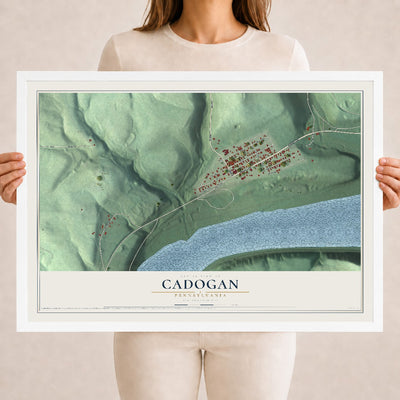 Map of Cadogan, Pennsylvania, 18 x 24 inch print in a white wood frame