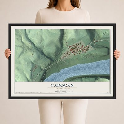 Map of Cadogan, Pennsylvania, 24 x 36 inch print in a black wood frame