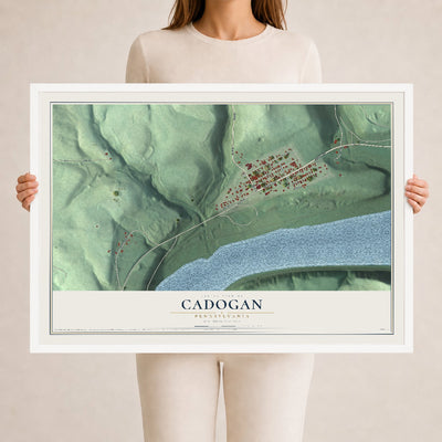 Map of Cadogan, Pennsylvania, 24 x 36 inch print in a white wood frame