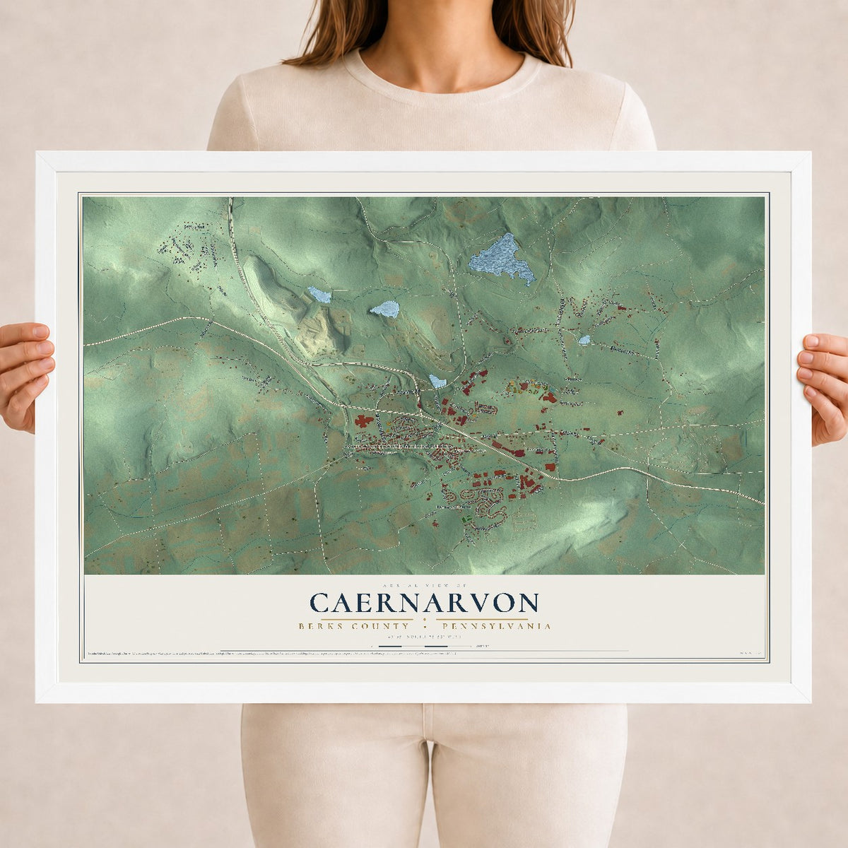 Map of Caernarvon, Berks County, Pennsylvania, 18 x 24 inch print in a white wood frame