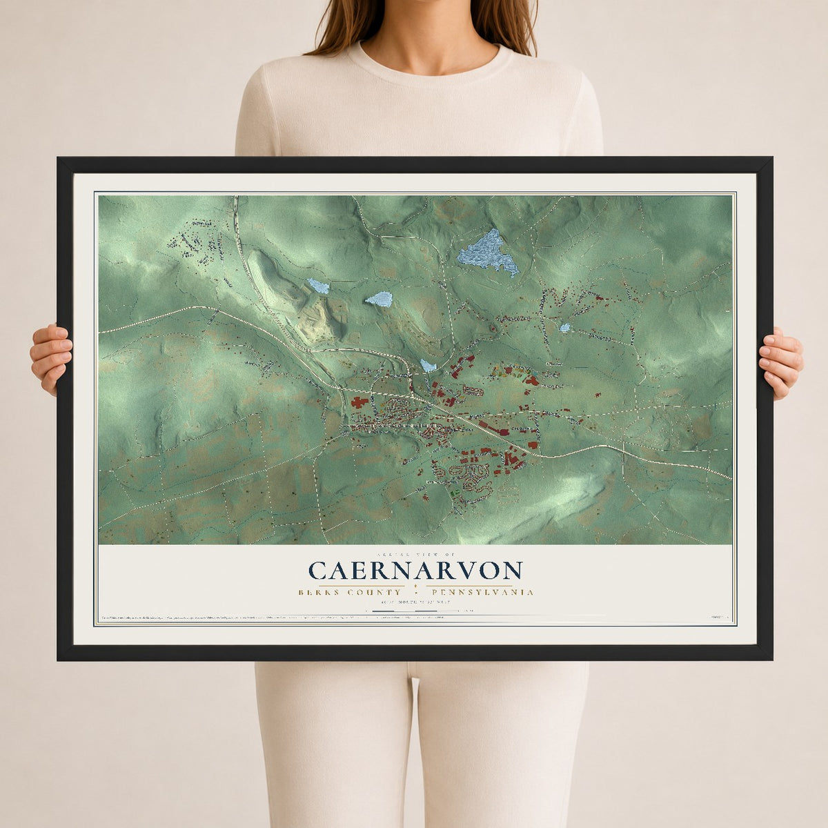 Map of Caernarvon, Berks County, Pennsylvania, 24 x 36 inch print in a black wood frame