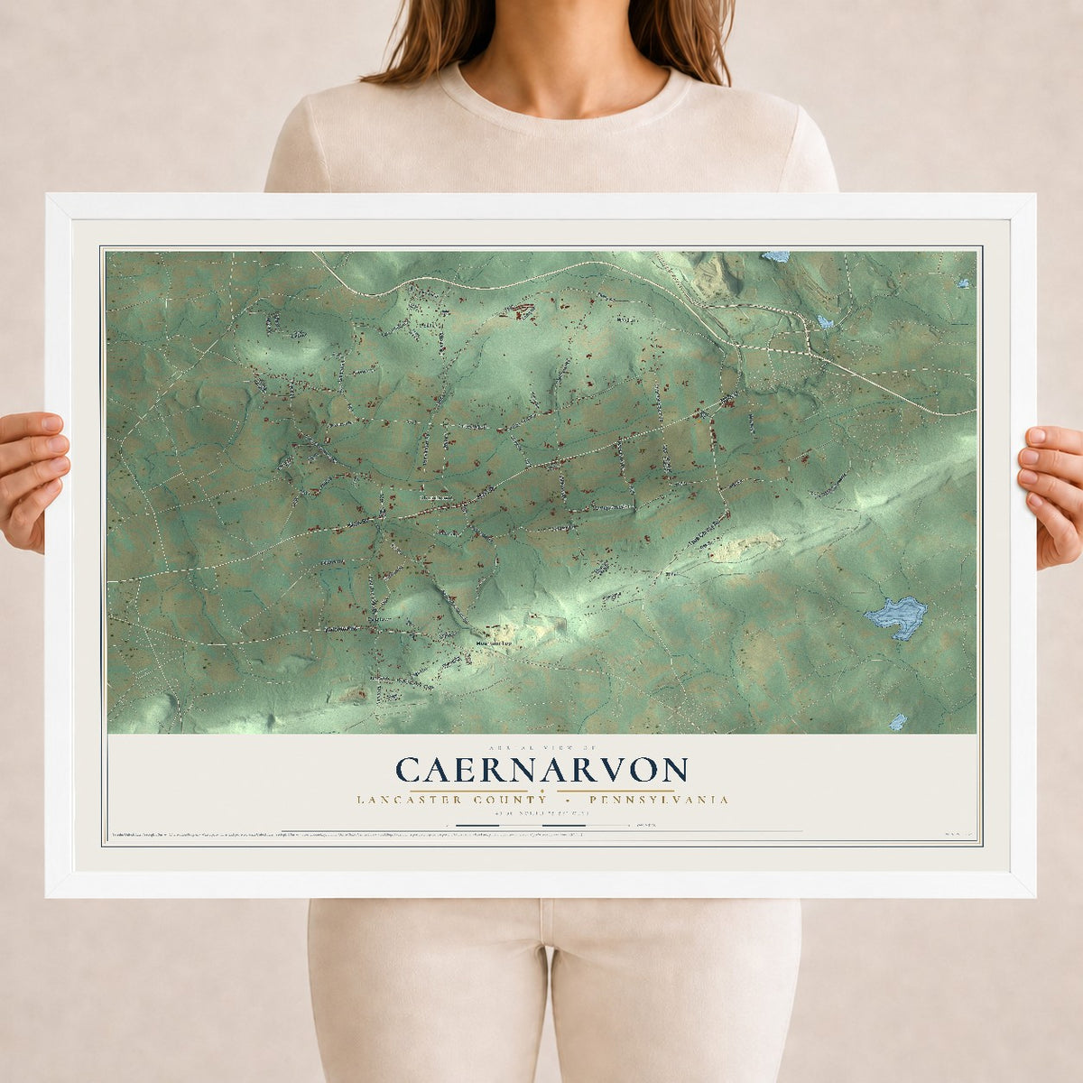 Map of Caernarvon, Lancaster County, Pennsylvania, 18 x 24 inch print in a white wood frame