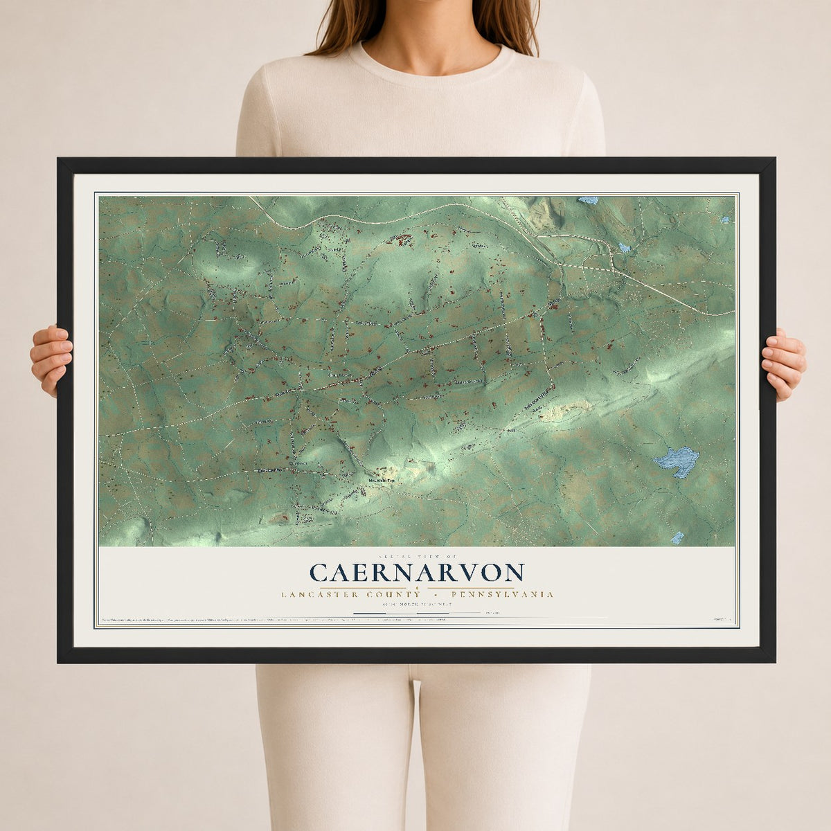 Map of Caernarvon, Lancaster County, Pennsylvania, 24 x 36 inch print in a black wood frame
