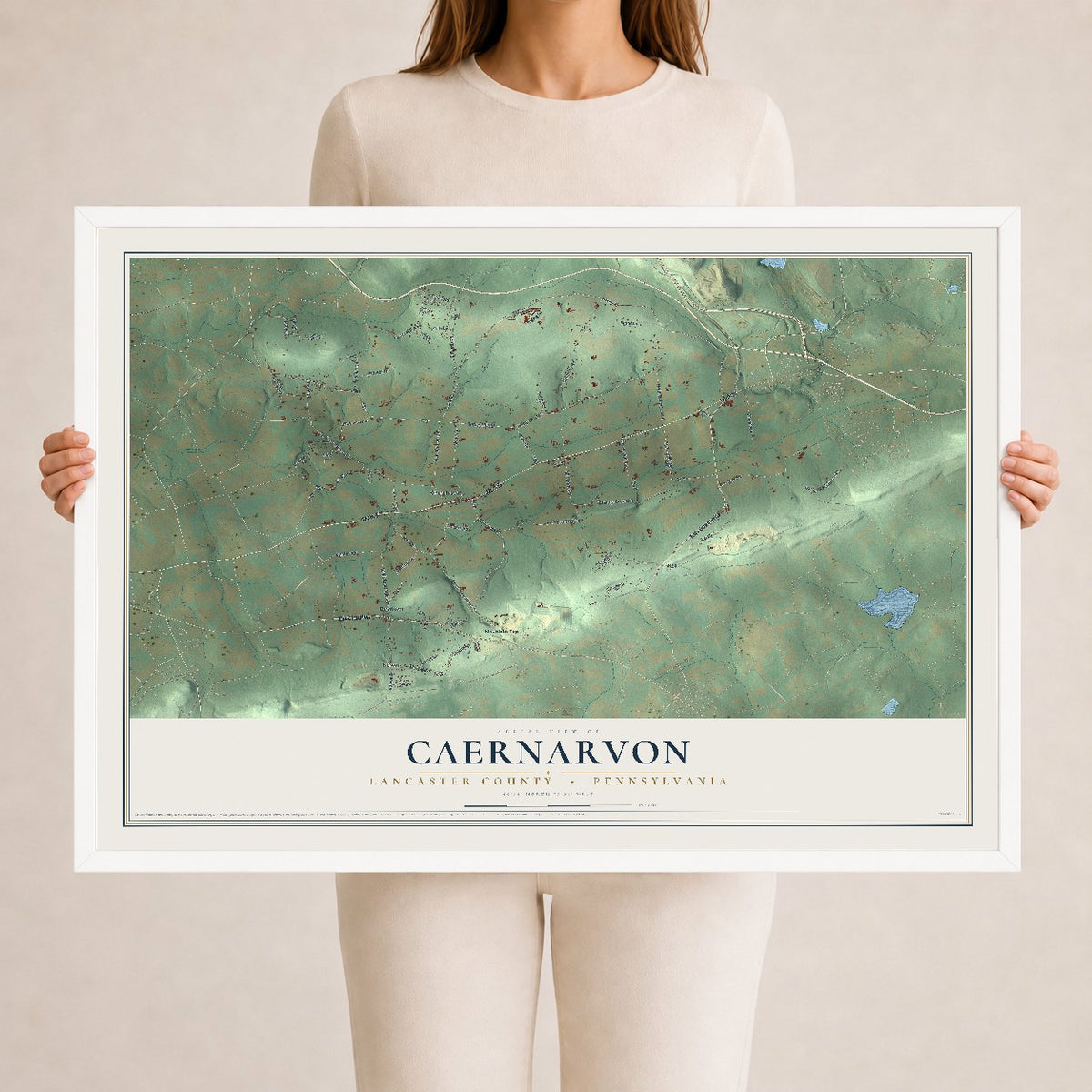 Map of Caernarvon, Lancaster County, Pennsylvania, 24 x 36 inch print in a white wood frame