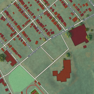 Close-up of the map of Cairnbrook, Pennsylvania print showing street and building detail