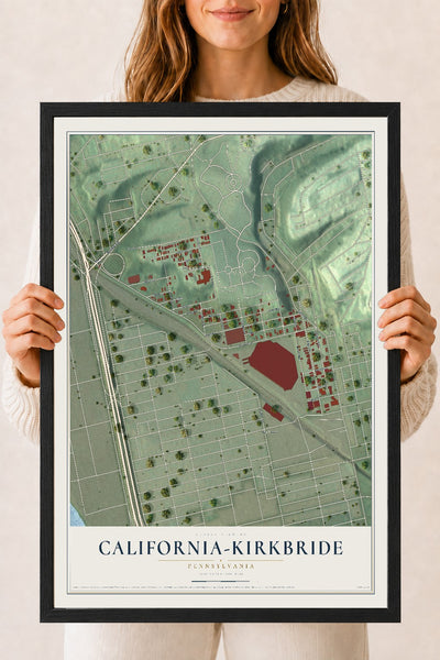 Map of California-Kirkbride, Pennsylvania, 18 x 24 inch print in a black wood frame