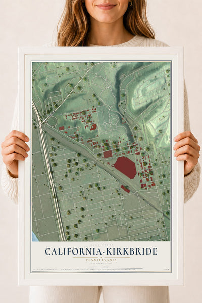 Map of California-Kirkbride, Pennsylvania, 18 x 24 inch print in a white wood frame
