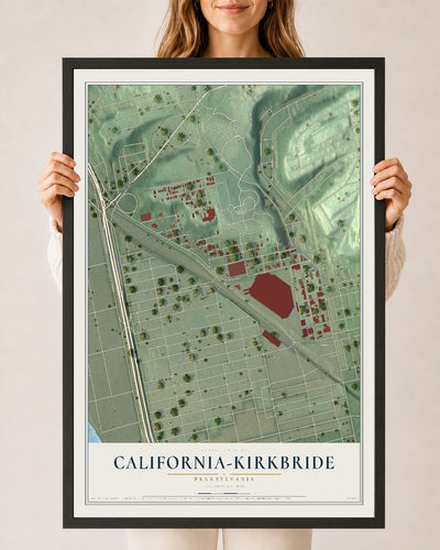 Map of California-Kirkbride, Pennsylvania, 24 x 36 inch print in a black wood frame
