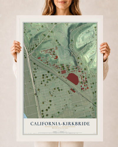 Map of California-Kirkbride, Pennsylvania, 24 x 36 inch print in a white wood frame