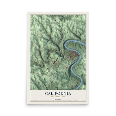 Map of California, Pennsylvania, 12 x 18 inch unframed archival matte print