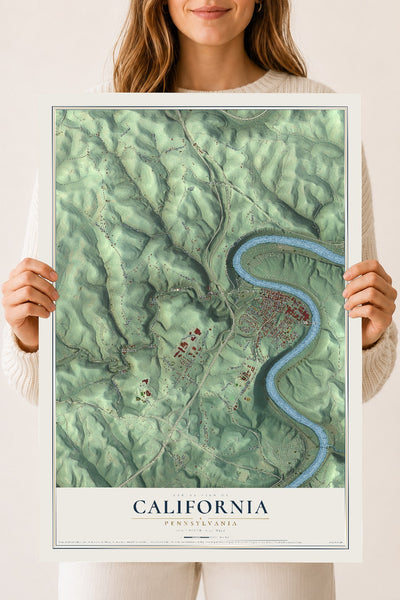 Map of California, Pennsylvania, 18 x 24 inch unframed archival matte print