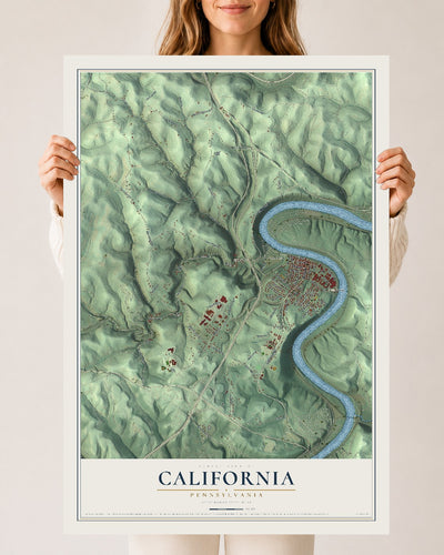 Map of California, Pennsylvania, 24 x 36 inch unframed archival matte print