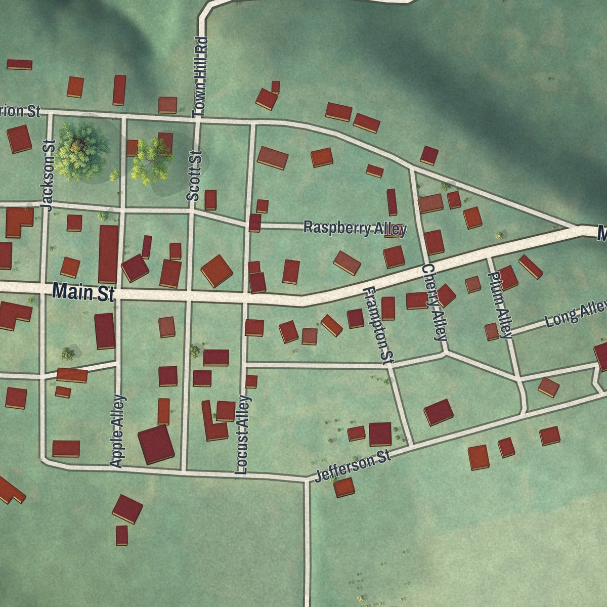 Close-up of the map of Callensburg, Pennsylvania print showing street and building detail