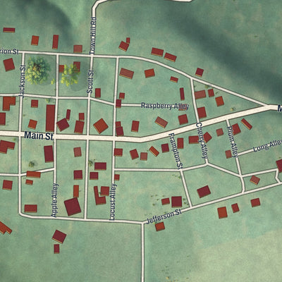 Close-up of the map of Callensburg, Pennsylvania print showing street and building detail