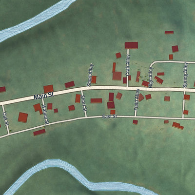 Second close-up of the map of Callensburg, Pennsylvania print showing more streets and buildings