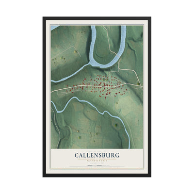 Map of Callensburg, Pennsylvania, 12 x 18 inch print in a black wood frame