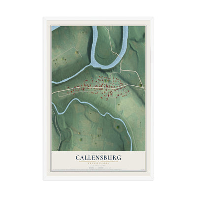 Map of Callensburg, Pennsylvania, 12 x 18 inch print in a white wood frame