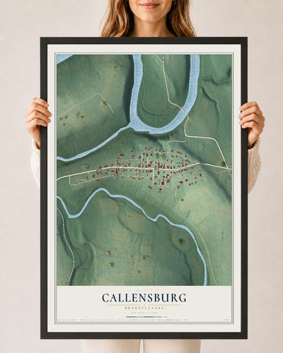 Map of Callensburg, Pennsylvania, 24 x 36 inch print in a black wood frame