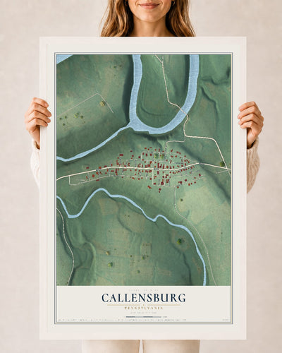 Map of Callensburg, Pennsylvania, 24 x 36 inch print in a white wood frame