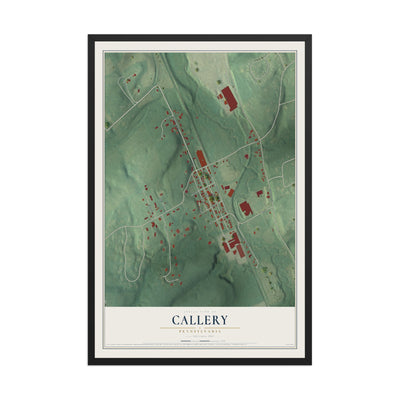 Map of Callery, Pennsylvania, 12 x 18 inch print in a black wood frame