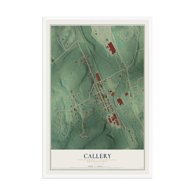 Map of Callery, Pennsylvania, 12 x 18 inch print in a white wood frame