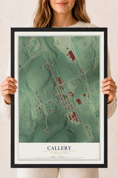 Map of Callery, Pennsylvania, 18 x 24 inch print in a black wood frame