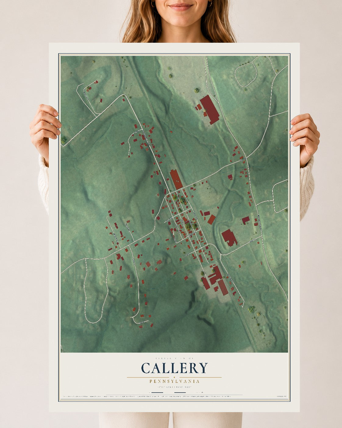Map of Callery, Pennsylvania, 24 x 36 inch unframed archival matte print