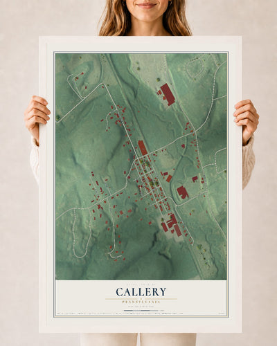 Map of Callery, Pennsylvania, 24 x 36 inch print in a white wood frame