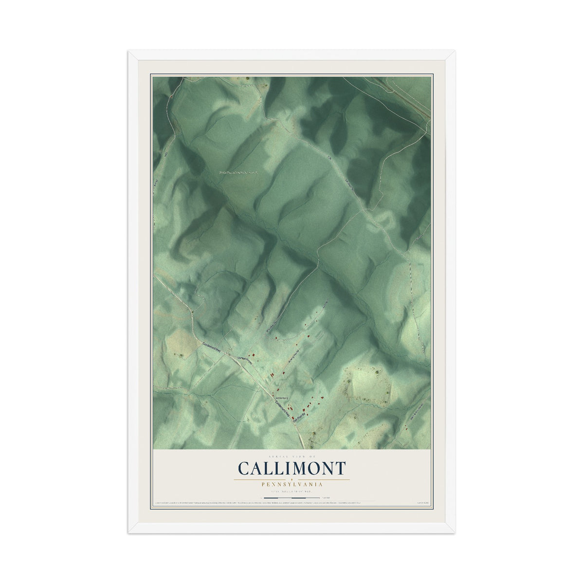 Map of Callimont, Pennsylvania, 12 x 18 inch print in a white wood frame
