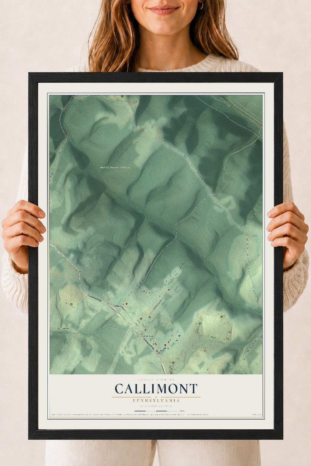 Map of Callimont, Pennsylvania, 18 x 24 inch print in a black wood frame