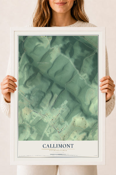Map of Callimont, Pennsylvania, 18 x 24 inch print in a white wood frame