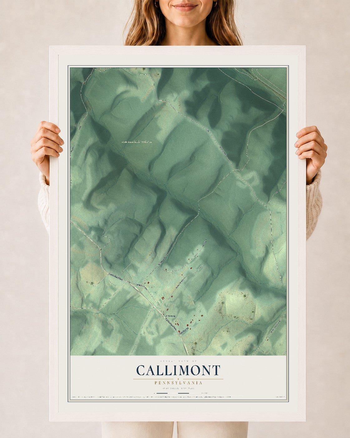 Map of Callimont, Pennsylvania, 24 x 36 inch print in a white wood frame