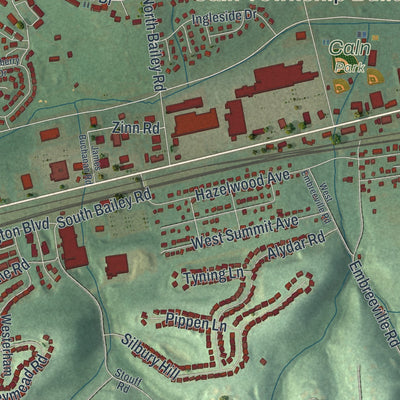 Close-up of the map of Caln, Pennsylvania print showing street and building detail