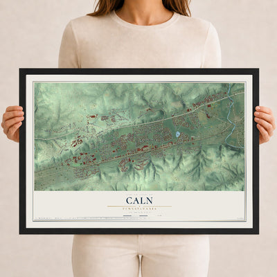 Map of Caln, Pennsylvania, 12 x 18 inch print in a black wood frame