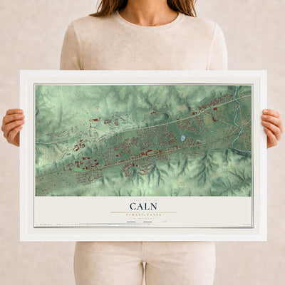 Map of Caln, Pennsylvania, 12 x 18 inch print in a white wood frame