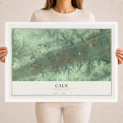 Map of Caln, Pennsylvania, 18 x 24 inch print in a white wood frame