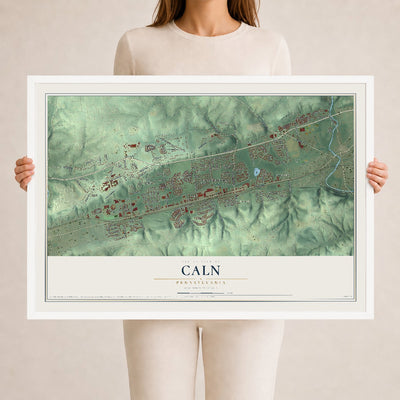 Map of Caln, Pennsylvania, 24 x 36 inch print in a white wood frame