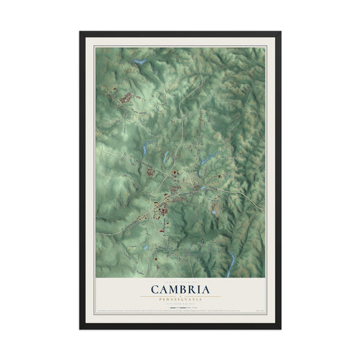 Map of Cambria, Pennsylvania, 12 x 18 inch print in a black wood frame
