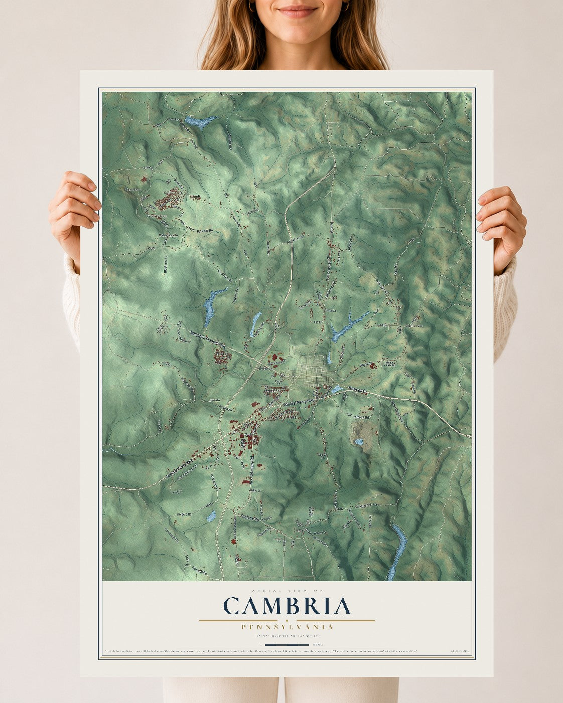 Map of Cambria, Pennsylvania, 24 x 36 inch unframed archival matte print