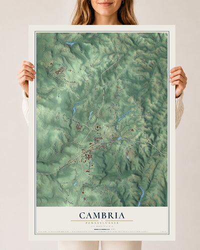 Map of Cambria, Pennsylvania, 24 x 36 inch unframed archival matte print