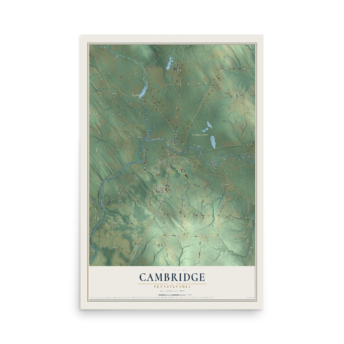 Map of Cambridge, Pennsylvania, 12 x 18 inch unframed archival matte print