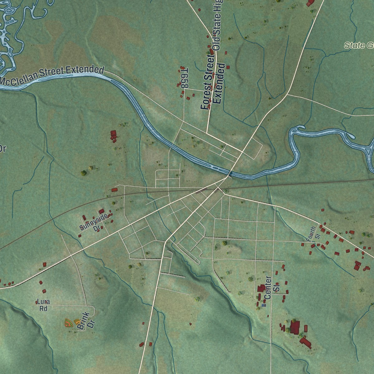 Second close-up of the map of Cambridge, Pennsylvania print showing more streets and buildings
