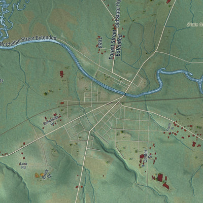 Second close-up of the map of Cambridge, Pennsylvania print showing more streets and buildings